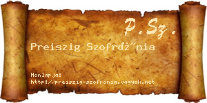 Preiszig Szofrónia névjegykártya